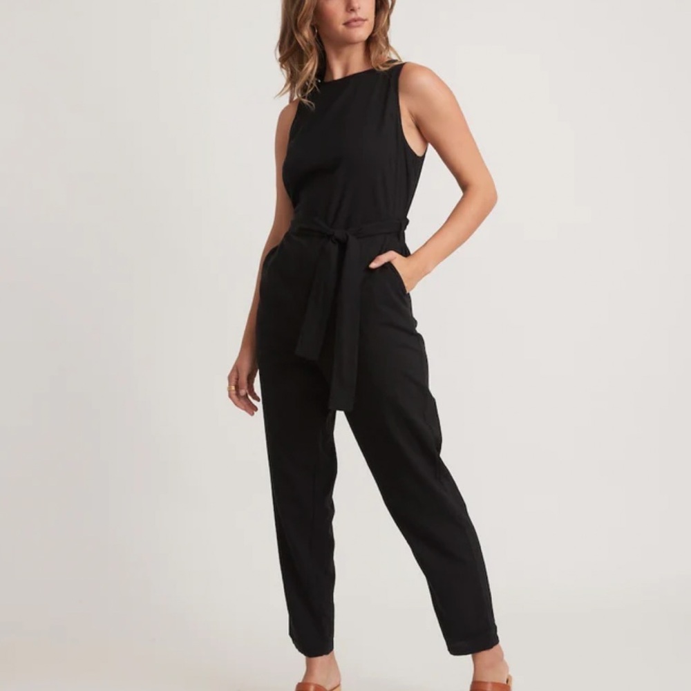 Marine Layer Eloise Belted Jumpsuit in Black, Size Medium